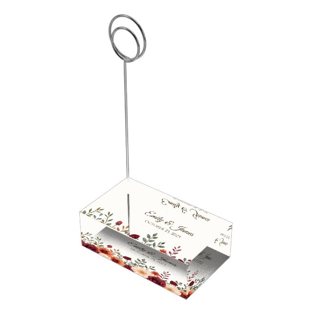 Personalized Rustic Fall Floral Wedding Place Card Holder (Corner)