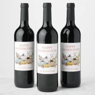 Personalized Rustic Fall Pumpkins Thanksgiving Wine Label
