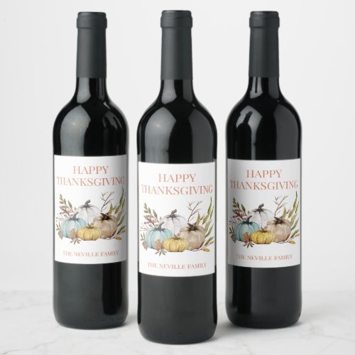 Personalized Rustic Fall Pumpkins Thanksgiving   Wine Label