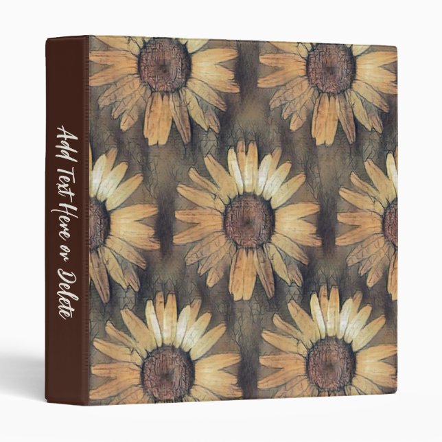 Personalized Rustic Fall Sunflower Pattern Autumn 3 Ring Binder (Front/Spine)