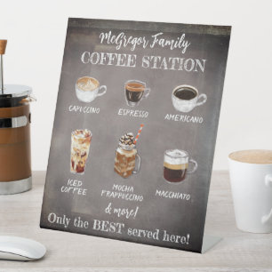 Personalized Rustic Family Coffee Station Pedestal Sign