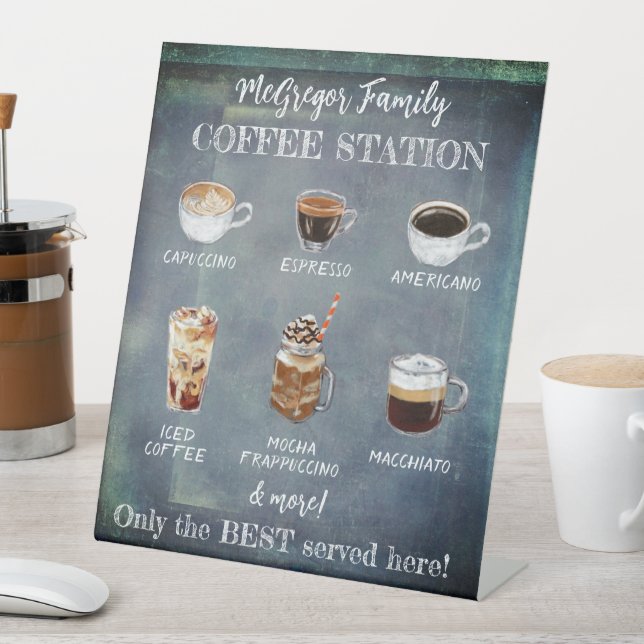 Personalized Rustic Family Coffee Station Pedestal Sign (In SItu)