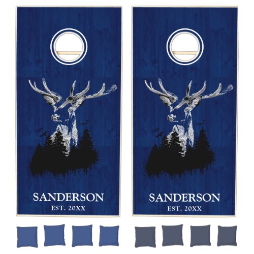 Personalized Rustic Family Name Deer Wood Cornhole Set