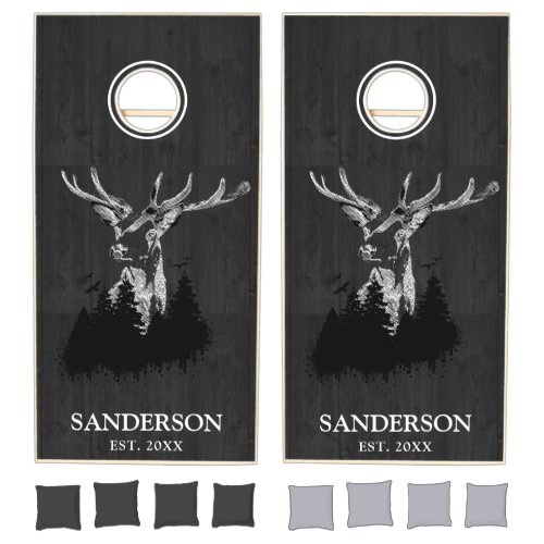 Personalized Rustic Family Name Deer Wood Cornhole Set