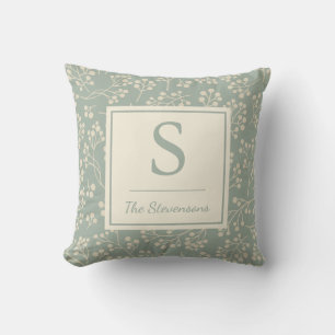 Personalized Rustic Farmhouse Botanical Sage Green Throw Pillow