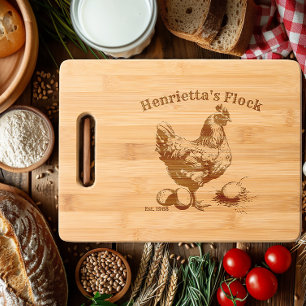 Personalized Rustic Farmhouse Chicken Etched Engraved Cutting Board
