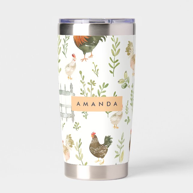 Personalized Rustic Farmhouse Chicken & Greenery  Insulated Tumbler (Front)