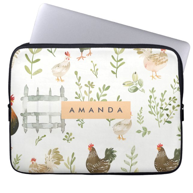 Personalized Rustic Farmhouse Chicken & Greenery  Laptop Sleeve (Front)