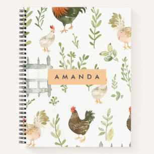 Personalized Rustic Farmhouse Chicken & Greenery Notebook