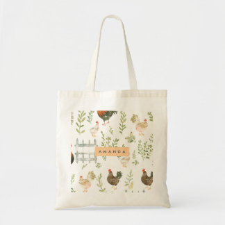 Personalized Rustic Farmhouse Chicken & Greenery  Tote Bag