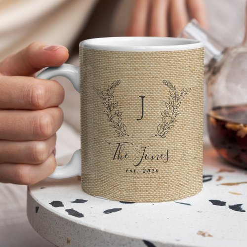 Personalized rustic farmhouse family monogram coffee mug