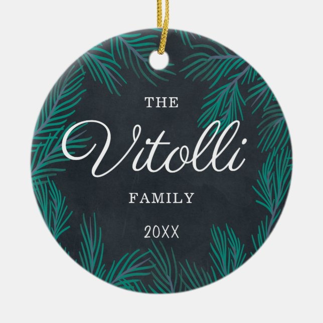 Personalized Rustic Farmhouse Family Name Custom Ceramic Ornament (Front)