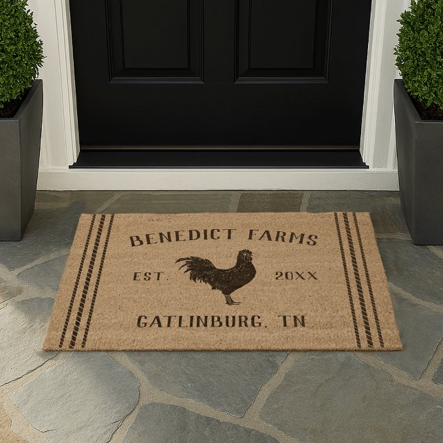 Personalized Rustic Farmhouse Rooster Fiber Doormat (Creator Uploaded)