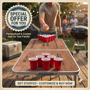 Personalized Rustic Faux Wood Family Name Beer Pong Table