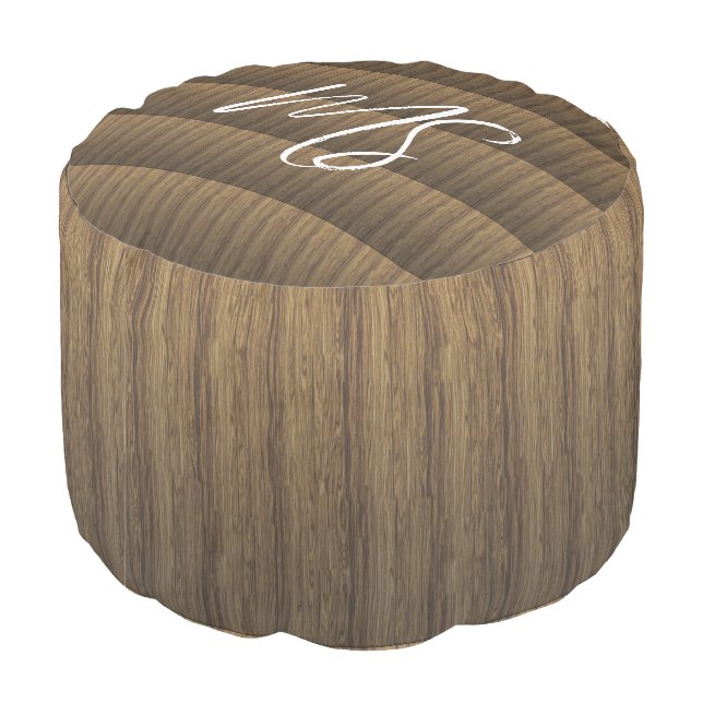 Personalized Rustic Faux Wood Panel Ottoman Pouf (Angled Back)