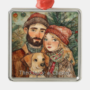 Personalized Rustic First Family Christmas Gift Metal Ornament