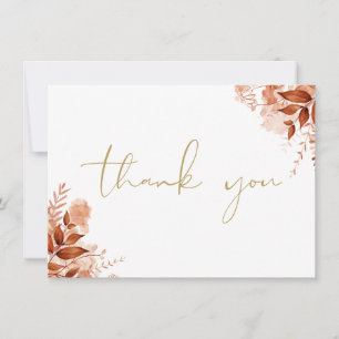 Personalized Rustic Floral Elegant Gold Script Thank You Card