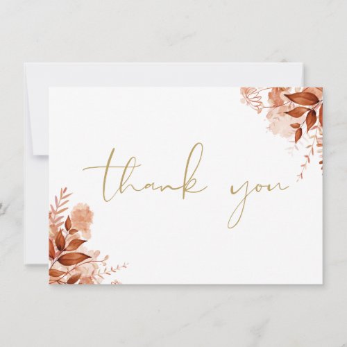 Personalized Rustic Floral Elegant Gold Script Thank You Card