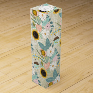 Personalized Rustic Floral Garland Pattern Wine Gift Box
