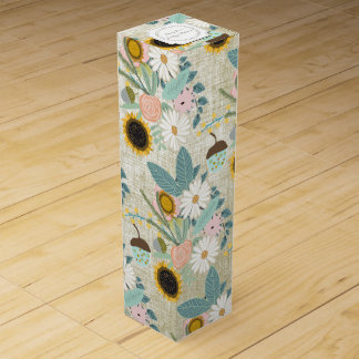 Personalized Rustic Floral Garland Pattern Wine Gift Box