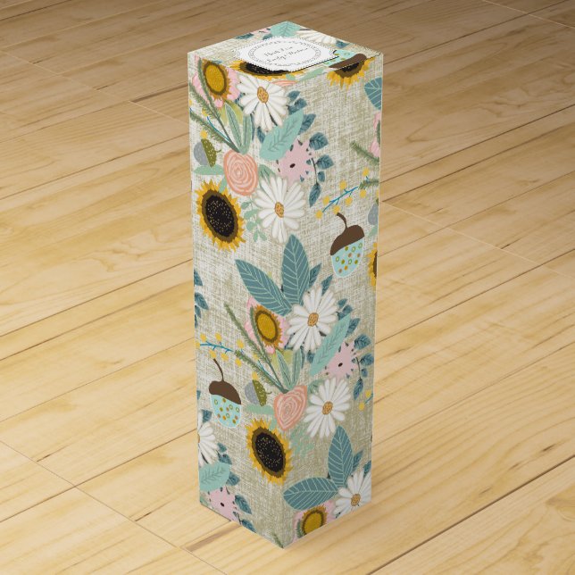 Personalized Rustic Floral Garland Pattern Wine Gift Box (Front)