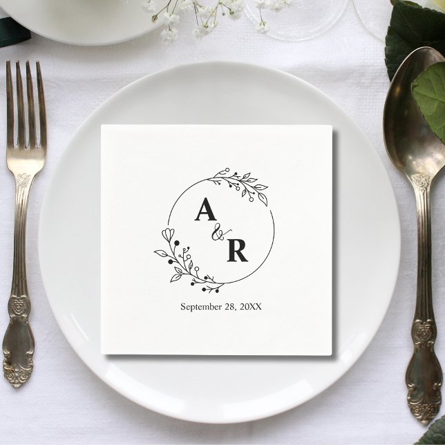 Personalized Rustic Floral Leaf Wedding Initials Napkins (Creator Uploaded)