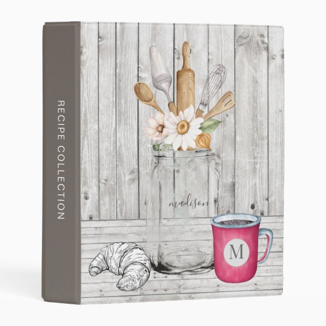 Personalized Rustic Floral Mason Jar  Mini Binder (Front/Spine)