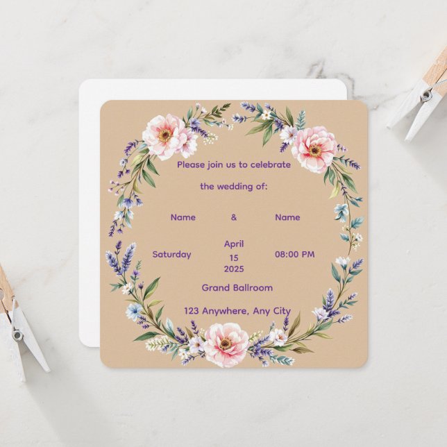 “Personalized Rustic Floral Wedding Invitation (Front/Back In Situ)