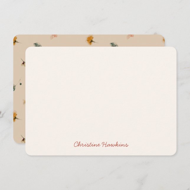 Personalized Rustic Floral Wildflower Stationery Note Card (Front/Back)