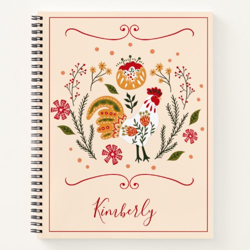 Personalized Rustic Folk Art Rooster Notebook