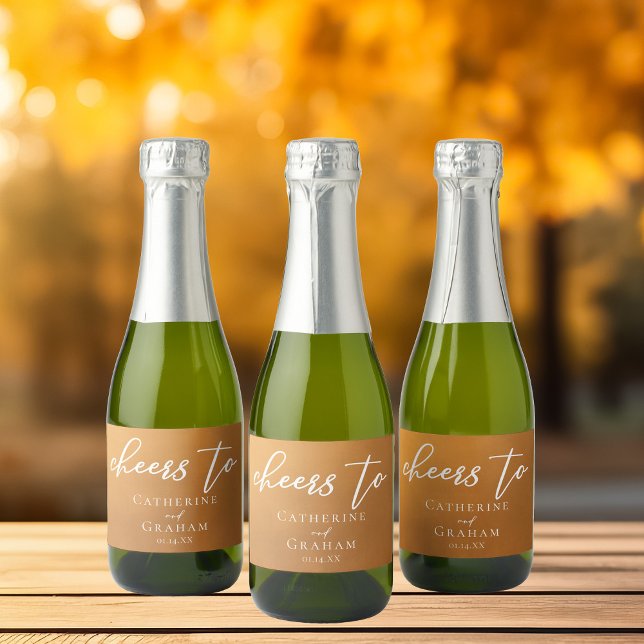 Personalized Rustic Gold Fall Wedding Mini Sparkling Wine Label (Creator Uploaded)