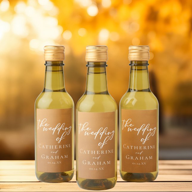 Personalized Rustic Gold Wedding Mini Wine Label (Creator Uploaded)