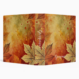 Personalized Rustic Golden Autumnal Distressed Ink 3 Ring Binder