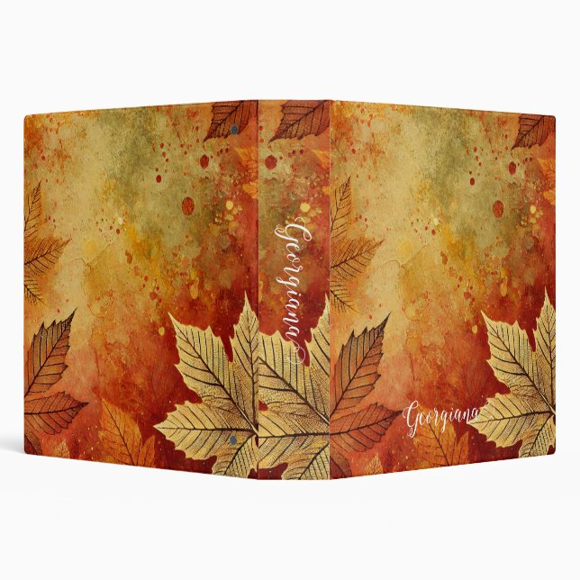 Personalized Rustic Golden Autumnal Distressed Ink 3 Ring Binder (Background)