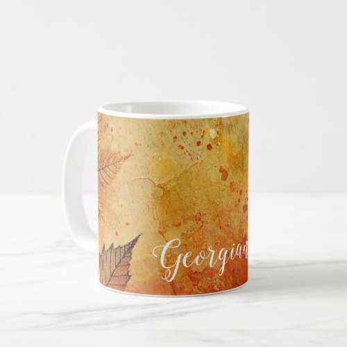 Personalized Rustic Golden Autumnal Distressed Ink Coffee Mug