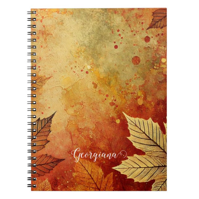 Personalized Rustic Golden Autumnal Distressed Ink Notebook (Front)