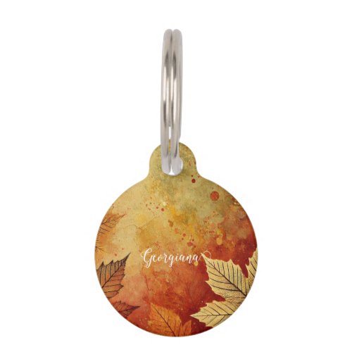 Personalized Rustic Golden Autumnal Distressed Ink Pet ID Tag