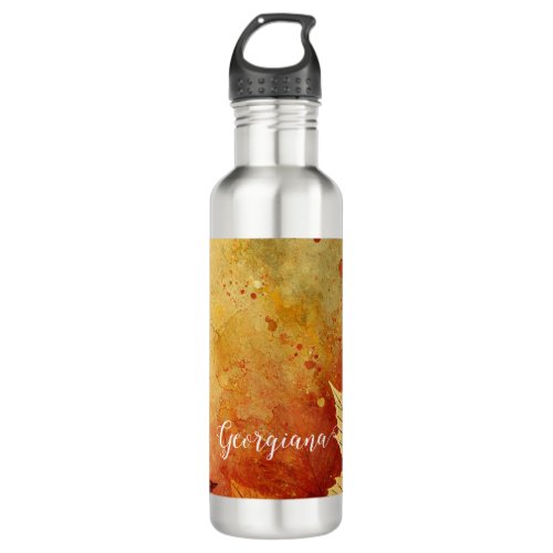Personalized Rustic Golden Autumnal Distressed Ink Stainless Steel Water Bottle