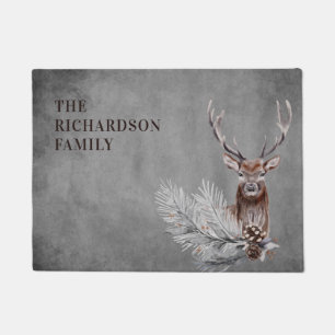 Personalized Rustic Gray Deer Hunting Doormat