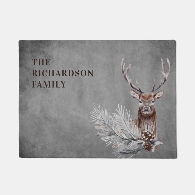 Personalized Rustic Gray Deer Hunting   Doormat (Front)