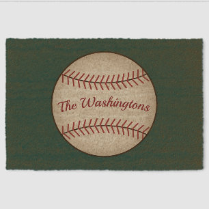 Personalized Rustic Green Baseball Doormat Fiber Doormat