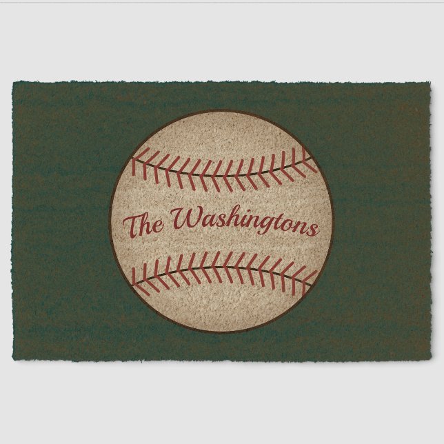 Personalized Rustic Green Baseball Doormat  Fiber Doormat (Front)