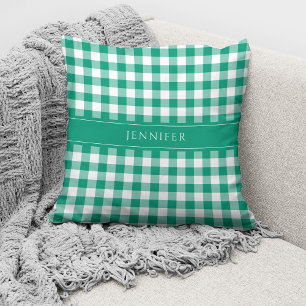 Personalized Rustic Green Plaid Gingham Throw Pillow