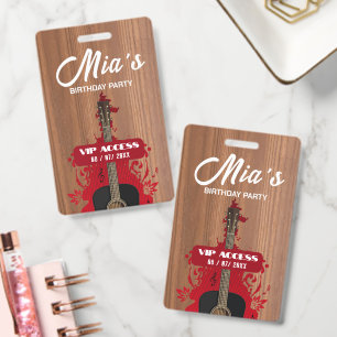 Personalized Rustic Guitar VIP Birthday Party Pass Badge