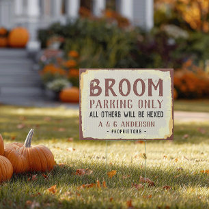 Personalized Rustic Halloween Broom Parking Only Sign