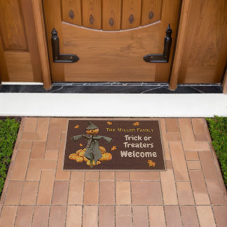 Personalized Rustic Halloween Family Welcome Fiber Doormat