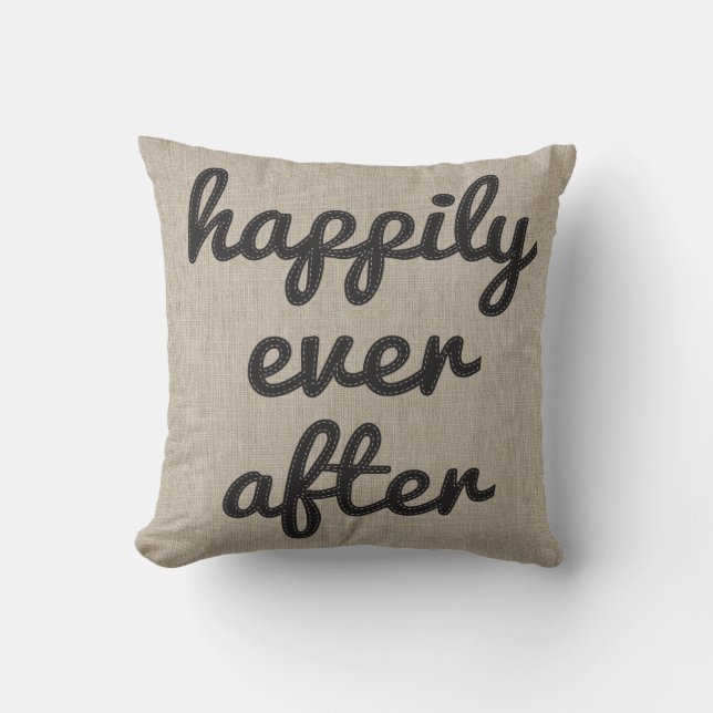 Personalized Rustic Happily Ever After Stitching Throw Pillow (Front)