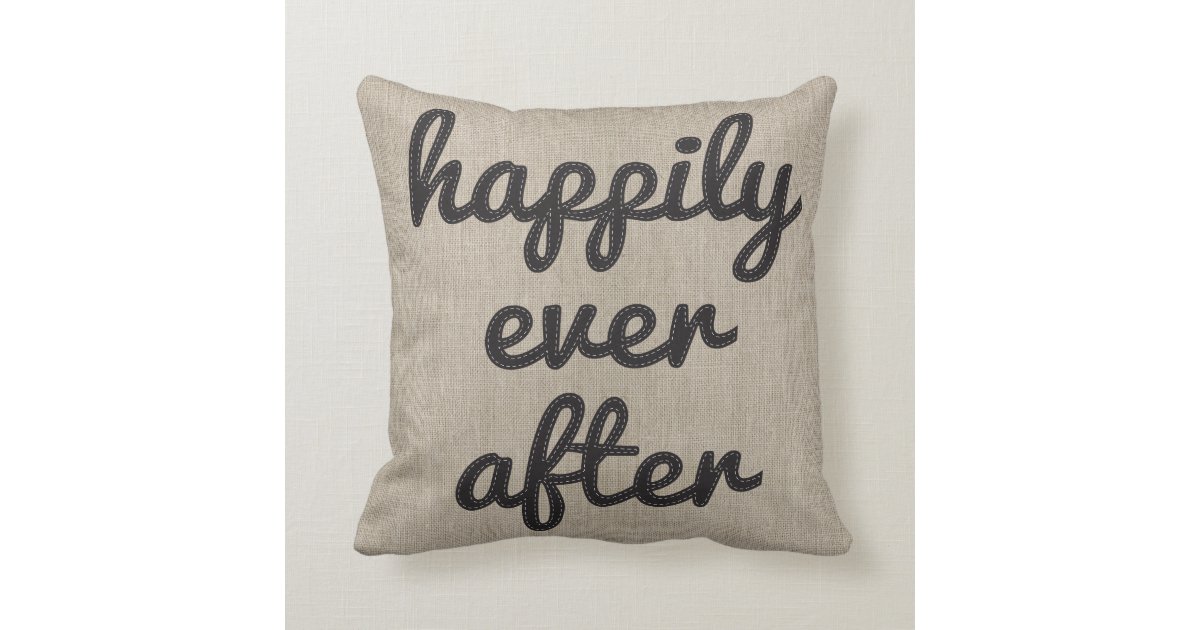 Personalized Rustic Happily Ever After Stitching Throw Pillow | Zazzle.com