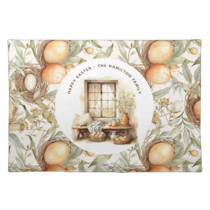 Personalized Rustic Happy Easter Beige Cloth Placemat