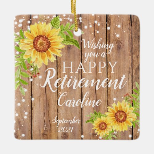 Personalized Rustic Happy Retirement Floral Ceramic Ornament